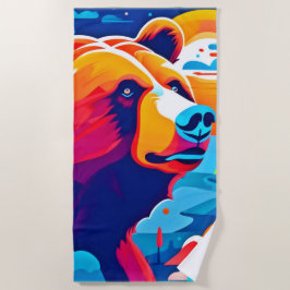 鮮やかクマの月光のシーン ビーチタオル