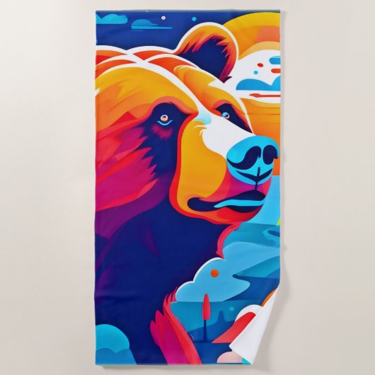 鮮やかクマの月光のシーン ビーチタオル (正面)