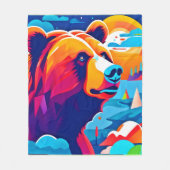 鮮やかクマの月光のシーン フリースブランケット (正面)