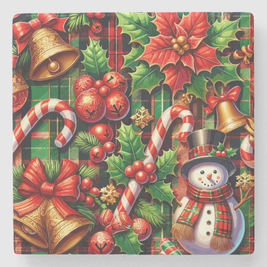 鮮やかクリスマスプレッドストーンコースター ストーンコースター (正面)