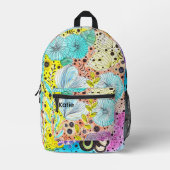 鮮やかクールお洒落フローラ手描きドードル プリントバックパック (正面)