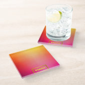 鮮やかグラデーションパーソナライズされたピンクと黄色 ガラスコースター (アングル)