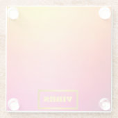 鮮やかグラデーションパーソナライズされたピンクと黄色 ガラスコースター (裏面)