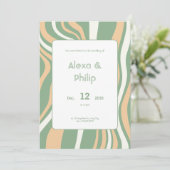 鮮やかグリーンとクリーム結婚ライン 招待状 (スタンド正面)