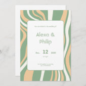 鮮やかグリーンとクリーム結婚ライン 招待状 (正面/裏面)