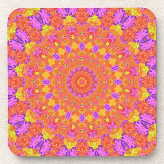 鮮やかサイケデリックカラフル抽象芸術万華鏡のように千変万化するパターン コースター (正面)