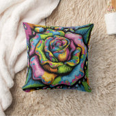 鮮やかサイケデリックバラ – カラーのバースト クッション (ブランケット)