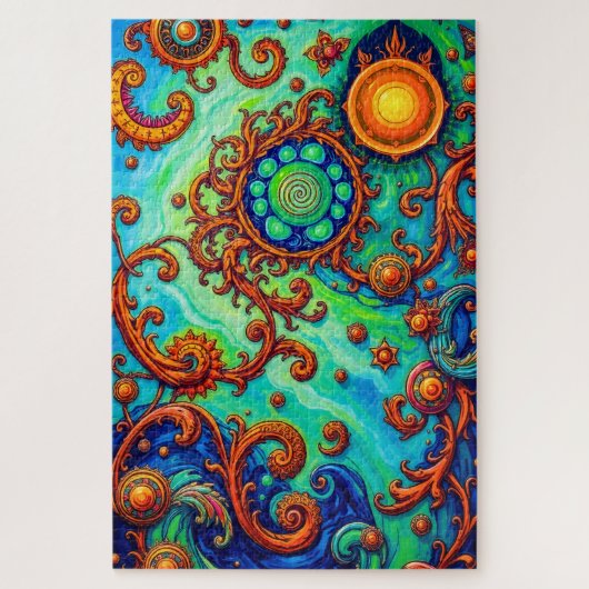 鮮やかサイケデリック海アート – 抽象芸術波 ジグソーパズル (縦)