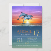 鮮やかサンセットドルフィンズジャンプ海誕生日 招待状 (正面)