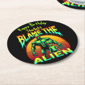 鮮やかサンセットフレームグリーンエイリアン ラウンドペーパーコースター (アングル)