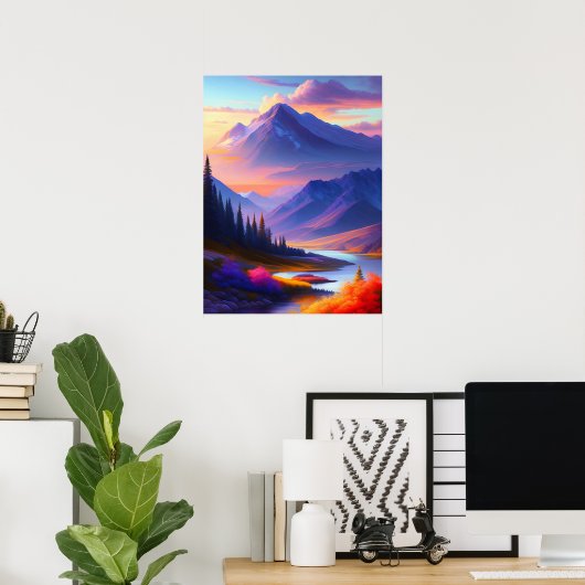 鮮やかサンライズランドスケープ絵を描デジタルプリント ポスター (ホームオフィス)