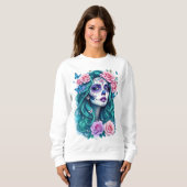 鮮やかスカルとバラ、彼女への贈り物 スウェットシャツ (正面フル)