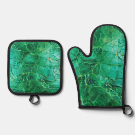 鮮やかターコイズテクスチャパターン 鍋つかみ&鍋敷きセット