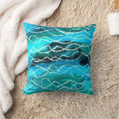 鮮やかターコイズ、黒、白抽象デザイン クッション (ブランケット)