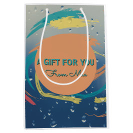 鮮やかティール（緑がかった色）、オレンジ、黄、珊瑚のブラシストローク ミディアムペーパーバッグ