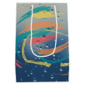 鮮やかティール（緑がかった色）、オレンジ、黄、珊瑚のブラシストローク ミディアムペーパーバッグ (裏面)