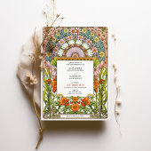 鮮やかデイジー&オレンジブロッサムアールヌーボー結婚ズ 招待状