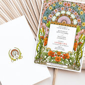 鮮やかデイジー&オレンジブロッサムアールヌーボー結婚ズ 招待状