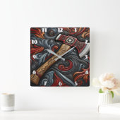 鮮やかデザインのまわりにファイアマンズ・アックス スクエア壁時計 (ホーム)