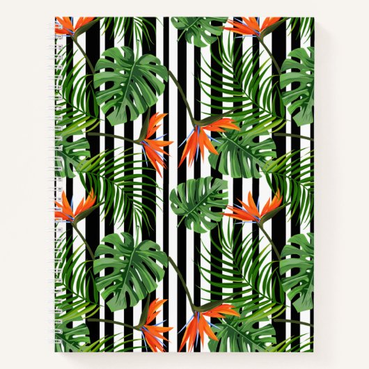 鮮やかトロピ葉ックスと花のデザイン ノートブック (正面)