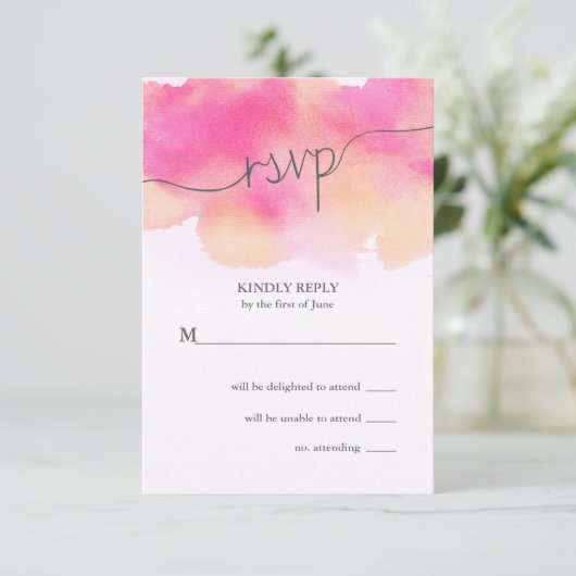 鮮やかドリームウェディングRSVPカード/ピンク&桃 出欠カード (スタンド正面)
