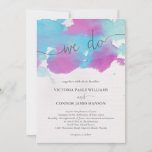 鮮やかドリームブルーパープルウォーター結婚カラー 招待状<br><div class="desc">この美しい結婚式招待状は青絵を描、紫、ティール（緑がかった色）/ミントグリーンの手のエーテルの水色デザインを備えている。</div>