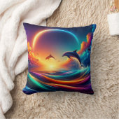 「鮮やかドルフィンファンタジー – シュール海アート」 クッション (ブランケット)
