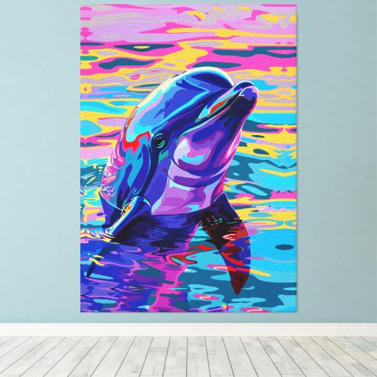 鮮やかドルフィン – カラーフル海ドリーム キャンバスプリント (インサイチュ (ウッドフロア))