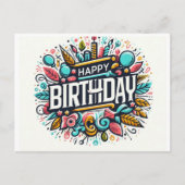 鮮やかハッピーバースデーアート – お洒落お祝い ポストカード (正面)