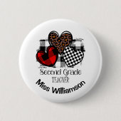 鮮やかハート名前をカスタムする2級先生 缶バッジ (正面)