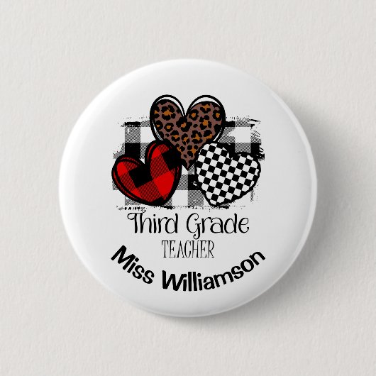鮮やかハート名前をカスタムする3級先生 缶バッジ (正面)