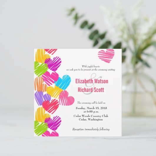 鮮やかハート結婚式招待状 招待状 (スタンド正面)