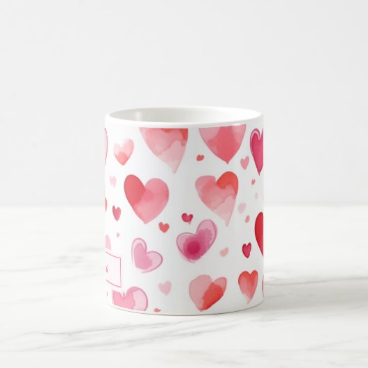 鮮やかハート |名前をカスタムする |バレンタインデー コーヒーマグカップ (中央)