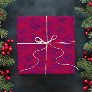 鮮やかバラフラワーパターンフローラ紫赤 ラッピングペーパー