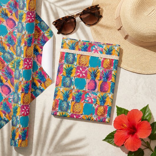 鮮やかパイナップルはっきりしたとタイルカラフル ラッピングペーパー