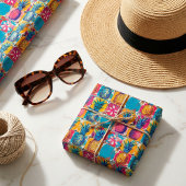 鮮やかパイナップルはっきりしたとタイルカラフル ラッピングペーパー