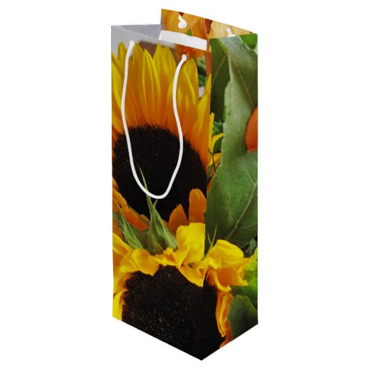 鮮やかパーソナライズされたなヒマワリプリント ワインギフトバッグ (裏面アングル)