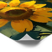鮮やかヒマワリ野絵画象 ポスター (角)