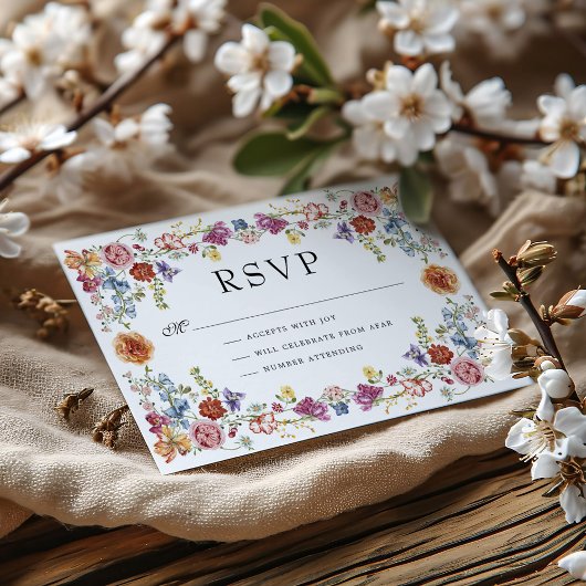 鮮やかビクトリアン庭の花の結婚式RSVP カード
