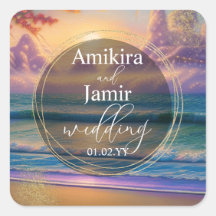 鮮やかビーチのフェイクグリッター結婚の