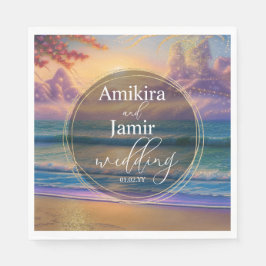 鮮やかビーチのフェイクグリッター結婚の スタンダードランチョンナプキン