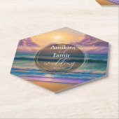 鮮やかビーチのフェイクグリッター結婚の ペーパーコースター (アングル)