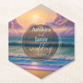 鮮やかビーチのフェイクグリッター結婚の ペーパーコースター (正面)