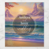 鮮やかビーチのフェイクグリッター結婚の ワインラベル (シングルラベル)