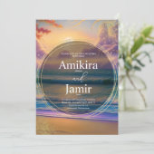 鮮やかビーチ背景グリッター結婚の 招待状 (スタンド正面)