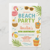 鮮やかビーチ誕生日招待状&デコー子供へル 招待状 (正面/裏面)