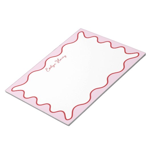 鮮やかピカラフルック赤波ジグザグ縁ど線 ノートパッド (アングル)