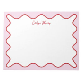 鮮やかピカラフルック赤波ジグザグ縁ど線 ノートパッド