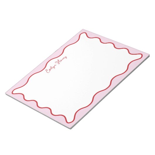 鮮やかピカラフルック赤波ジグザグ縁ど線 ノートパッド (アングル)