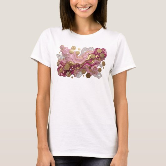 鮮やかピンクの抽象芸術アートプリント Tシャツ (正面)